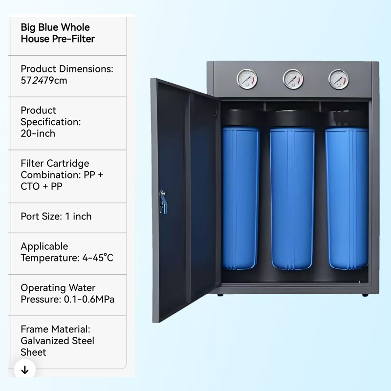 20-inch 3-stage whole house pre-filter with cabinet, Big Blue filter housing