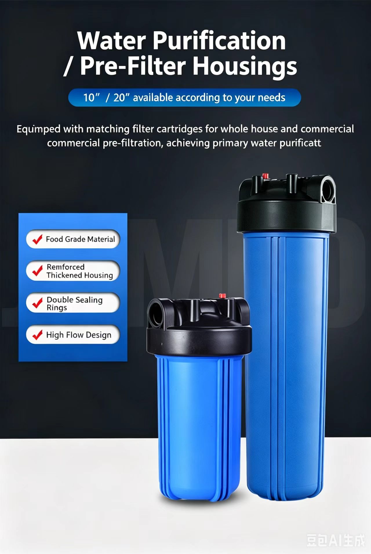 20-inch 3-stage whole house pre-filter with cabinet, Big Blue filter housing